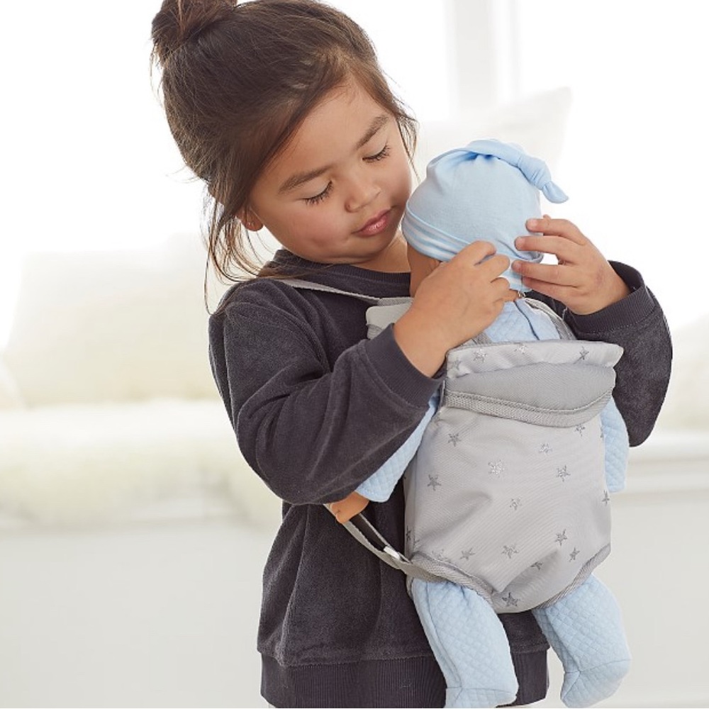 NWOT Pottery Barn Kids Gray Stars Baby Doll Carrier